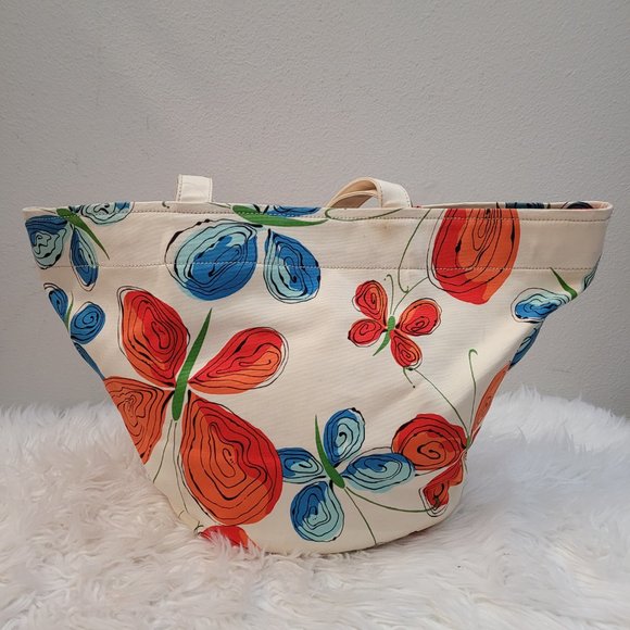 RARE Kate Spade Coal butterfly colorful orange blue large canvas tote - Picture 7 of 15